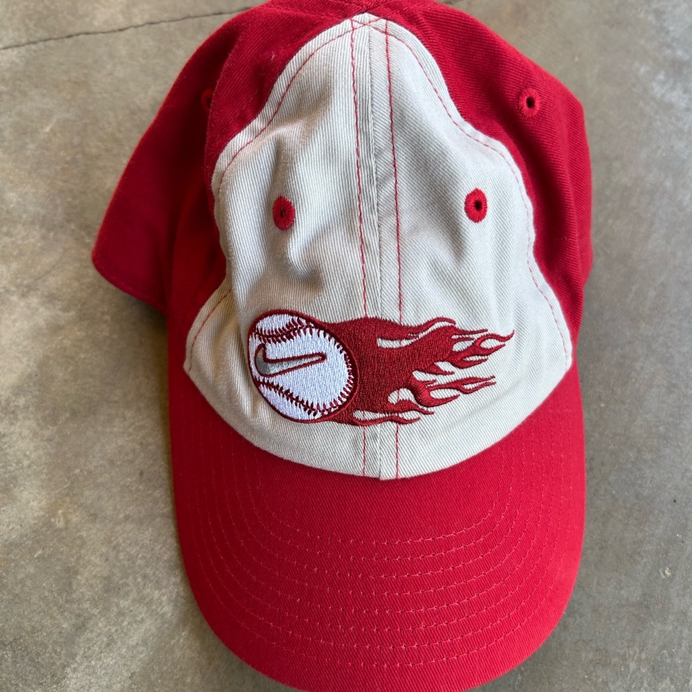 Nike Red and White Cap with Flame Design